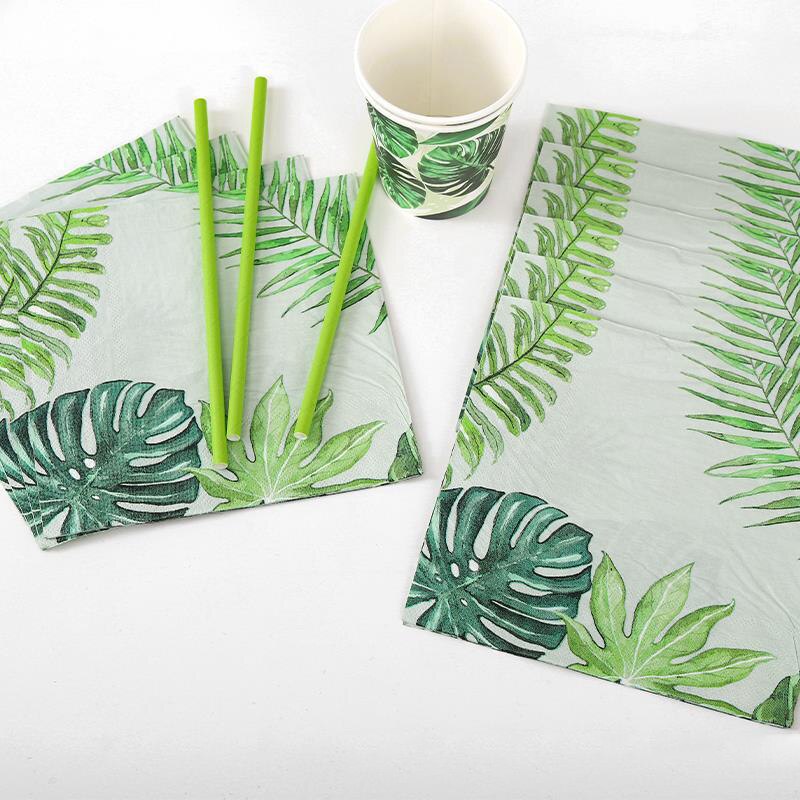 10pc Forest Plants Disposable Tableware Hyphosis Napkins Plates Tropic Hawaiian One 1st Happy Birthday Party Decor Kids Boy Girl