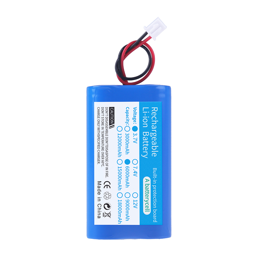 Batería recargable de iones de litio 1S 3,7 V 6000mAh con enchufe de XH2.54-2P para pesca luz LED Altavoz Bluetooth batería de Audio: Negro