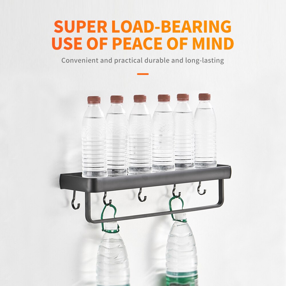 Badkamer Zwart Metalen Lange Muur Haak Planken Douche Rack Diy Coat Handdoek Plank Unit Ideeën Kleine Plank Organisator Opslag Planken