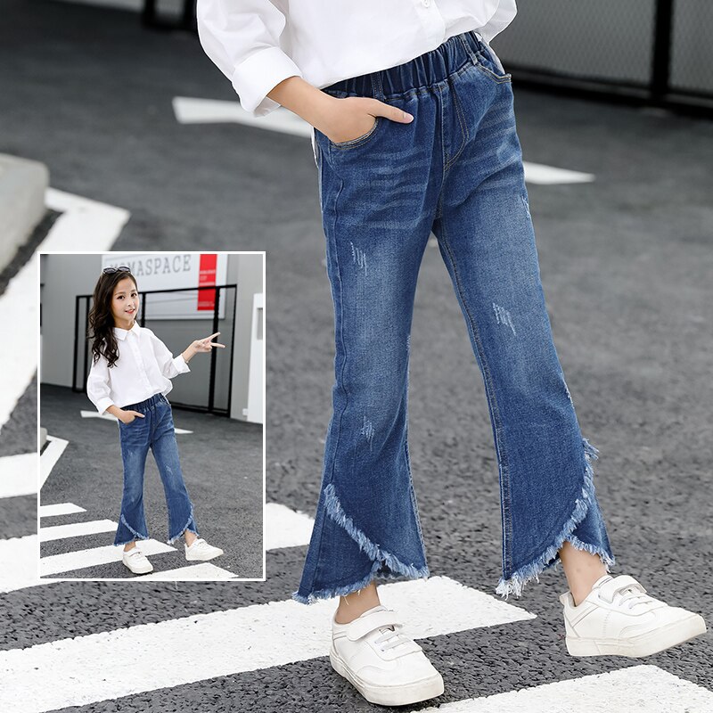 4-15Y Teenage Children Girls Jeans Spring Autumn Elastic Waist Pants Kids Boot Cut Jeans for Girls Trousers Clothes