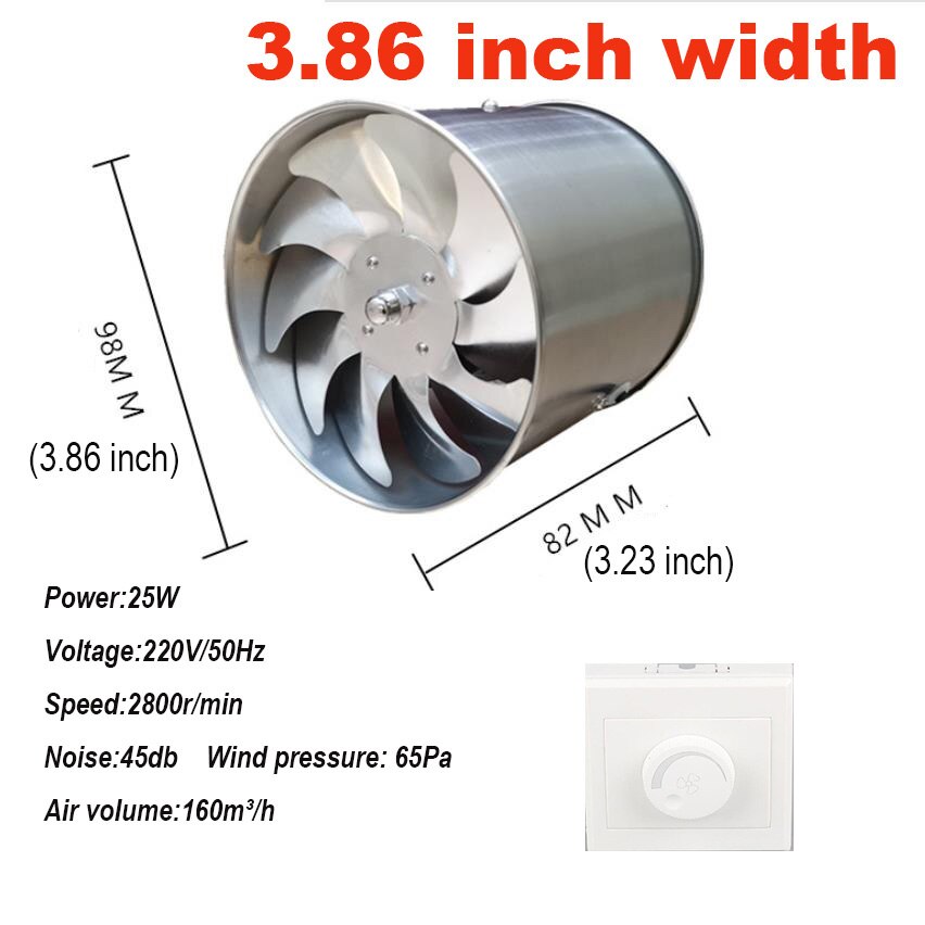 220V 3.9/5.7inch silence Ventilating Strong Exhaust Extractor Fan for Window Wall Bathroom Toilet Kitchen Mounted 100/150mm fan: 3.86inch with switch