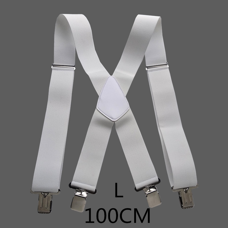 Bretelles réglables à haute élasticité pour homme, grande taille 50mm de large, 4 pinces solides, robustes, dos X, pantalons, 5 couleurs: white-100cm