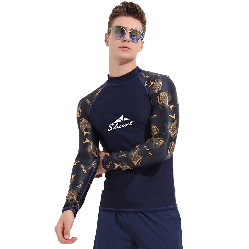 Rash Guard-Camisa de manga larga con protección solar UV para hombre, playera básica para surfear, playera atlética de compresión con estampado