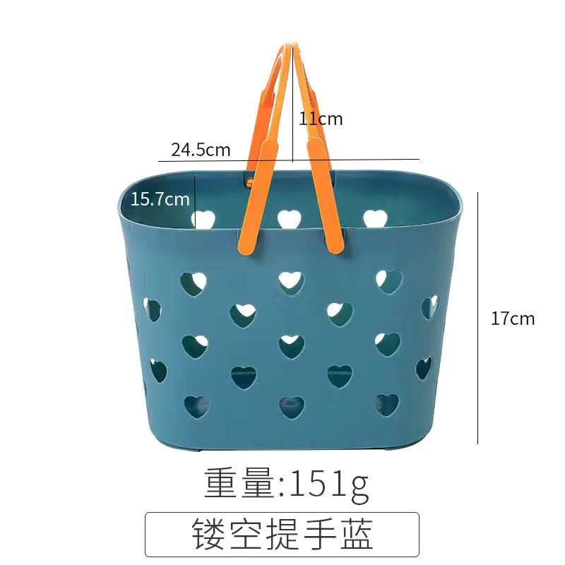 Caddie de douche Portable, fourre-tout en forme de cœur, panier de rangement en plastique creux avec boîte à poignée, bac de rangement pour salle de bain, garde-manger de cuisine