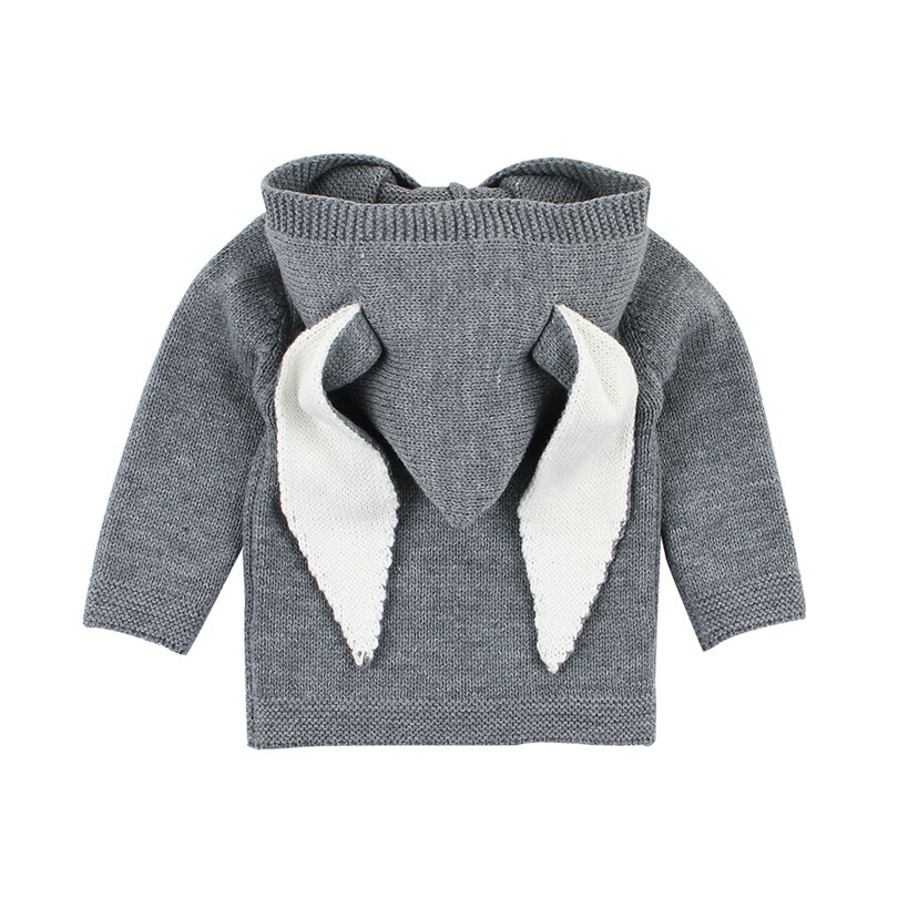 Newborns Hooded Sweater with Ears Baby Boys Girls Solid Knitted Pullover Winter Warm Crochet Long Sleeve Tops Clothes 3-24M A20