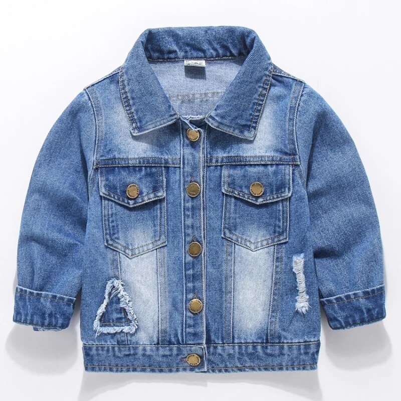 Childrens Herfst Winter Denim Jas Lange Mouwen Revers Vest Baby Jongens Meisjes Mode Plaid Stiksels Denim Jas: 6