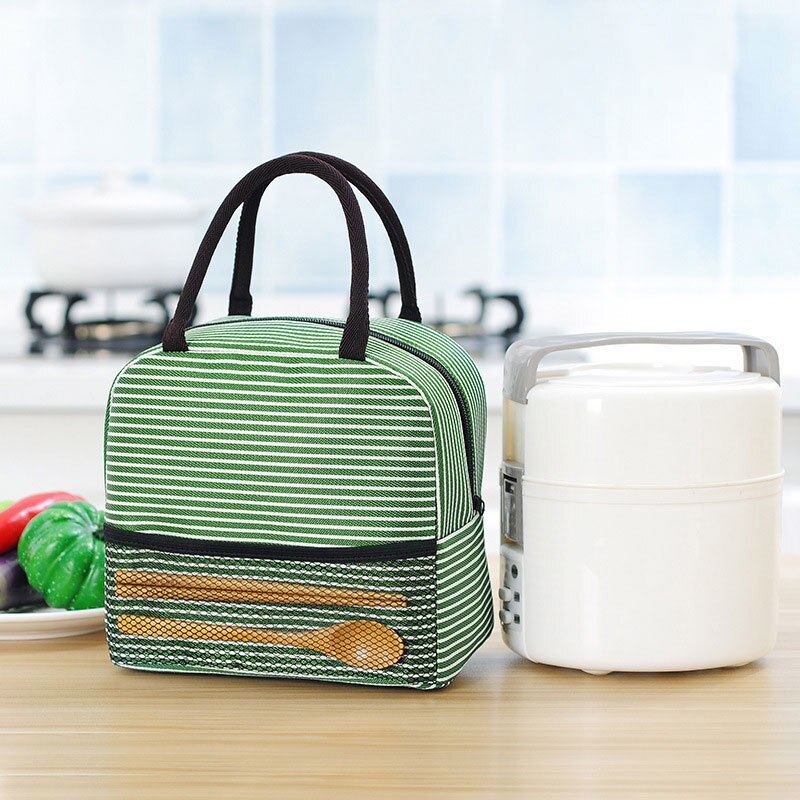 Women Reusable Insulation Lunch Bag Kids Warm Keeping Lunch Thermal Box Cooler Tote Handbags Food Bags: green