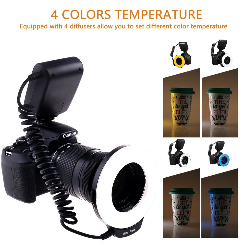 RF-550D LED Macro Ring Flash Light Speedlight Speedlite for Canon Nikon Sony Hotshoe Olympus Panasonic Pentax Flash fc100