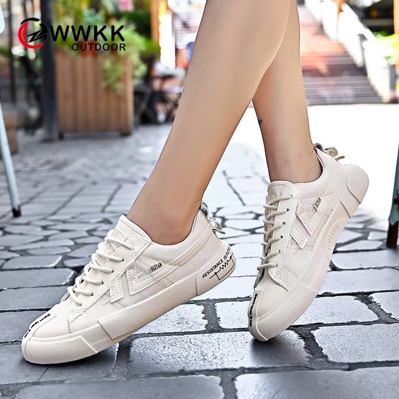 WWKK Leinwand Schuhe Frau Herbst Neue Wandern Frauen Schuhe Casual Wohnungen Frauen Lace Up Solide Weibliche Sport Schuhe turnschuhe