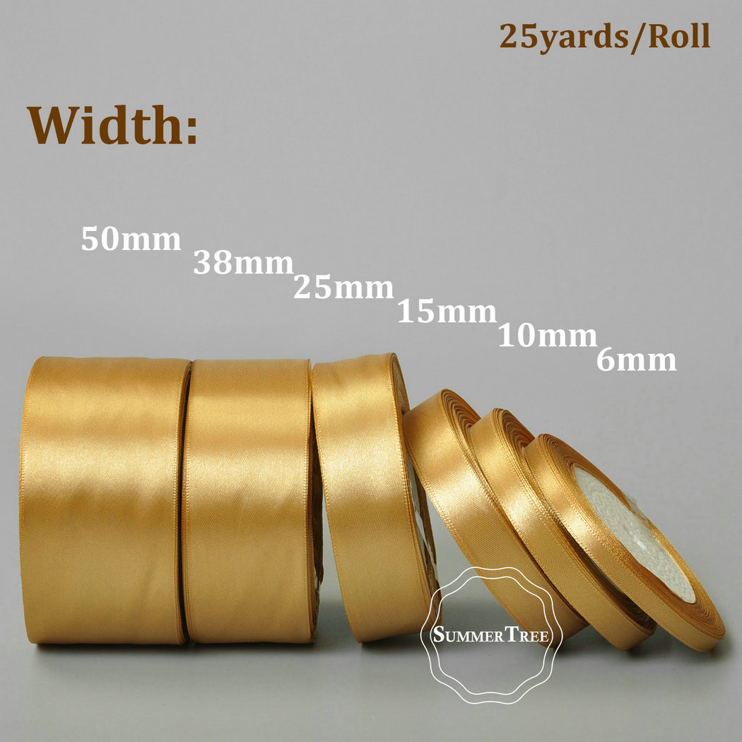 Kultainen Satiininauha - 25 Yards - 6mm - 50mm - DIY Askarteluun Juhliin ja Häihin: Leveys 10mm