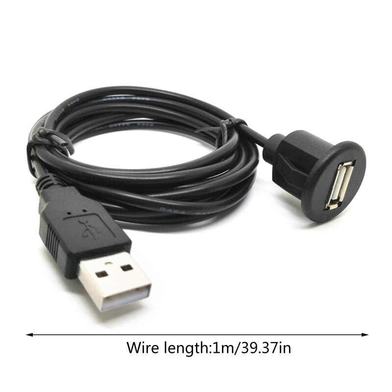 1M Socket Cable USB 2.0 Auto Car SUV Flush Mount Male to Female Extension Cord Dashboard Panel Line for Motorcycle