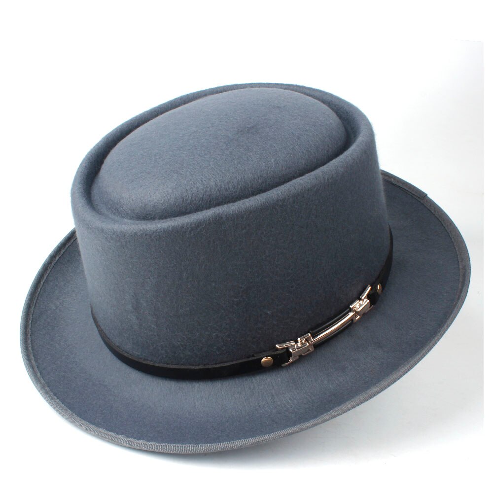 Männer Frauen Wolle Schweinefleisch Kuchen Hütte Mit Leder Gürtel Ich bin Freien Beiläufigen Hütte Panama Kirche Hütte Flache Fedora Jazz Hütte Größe 58CM: grau