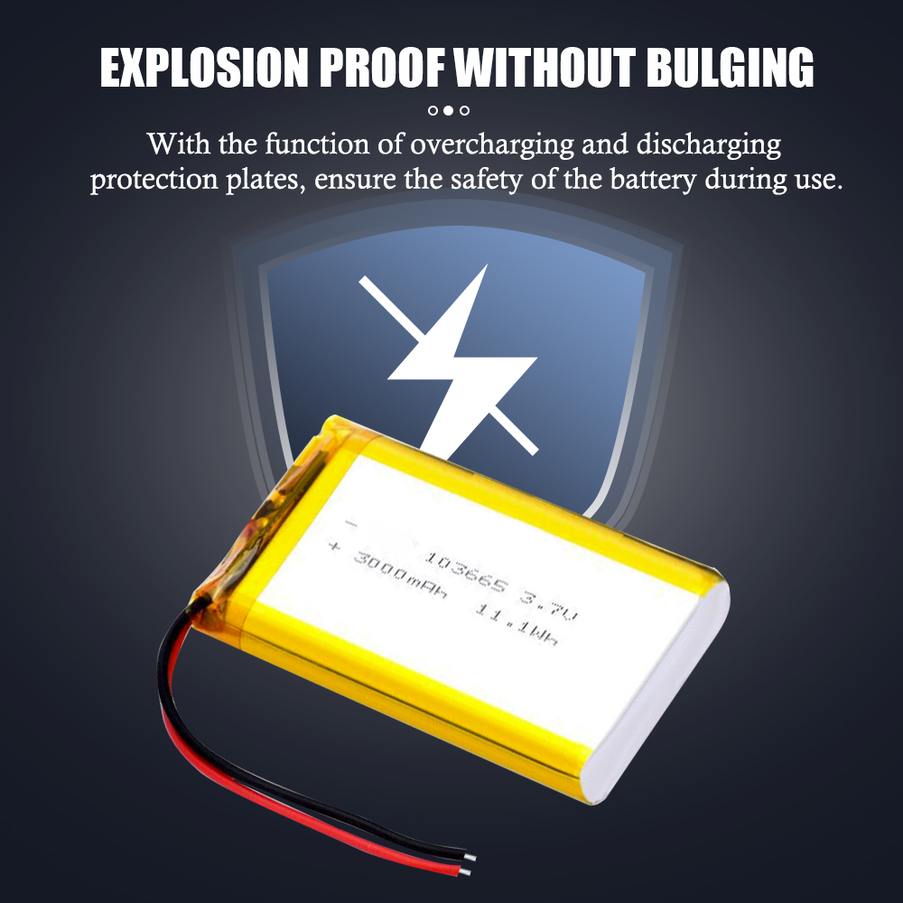3000mAh Recargable 3.7V 103665 Batería de polímero de litio Gps para grabadora de conducción con luz LED, cámara PSP, Altavoz Bluetooth