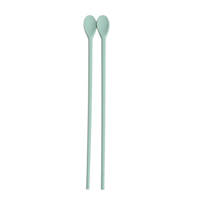 Palillos chinos de silicona de doble uso, cuchara mezcladora para cócteles, palillo japonés para comer comida de China, vajilla de mesa para el hogar y la cocina: green