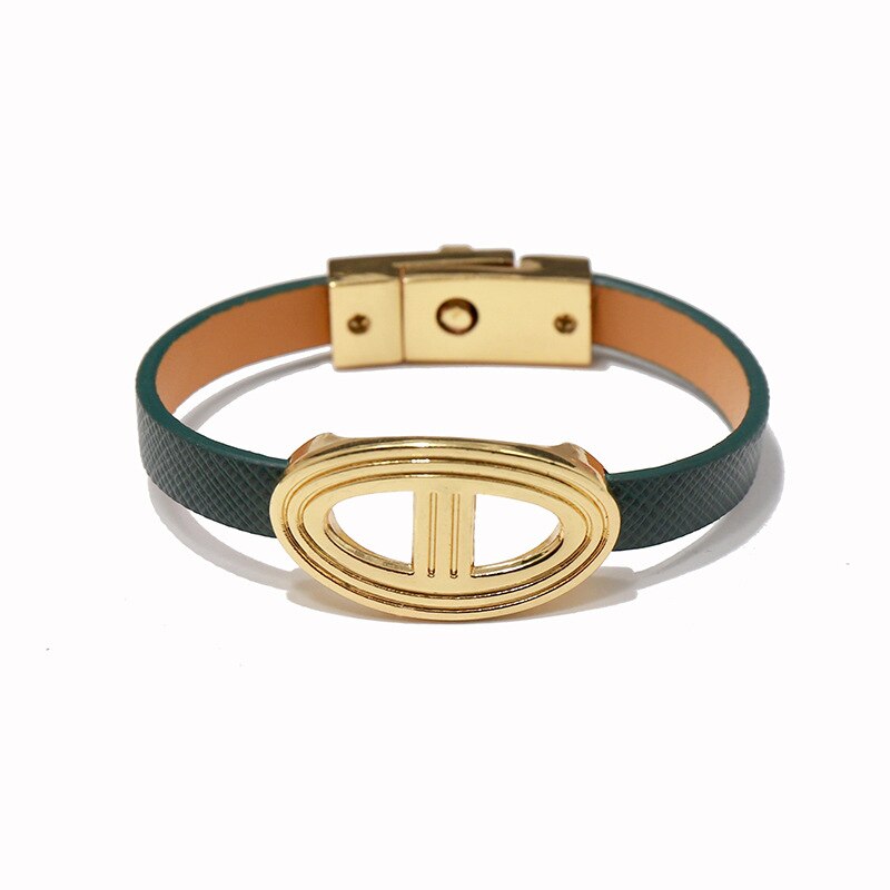 Simple Metal Ornament Women PU Leather Bracelets Red Bracelet& Bangles Orange Brown Color Girls Bracelets