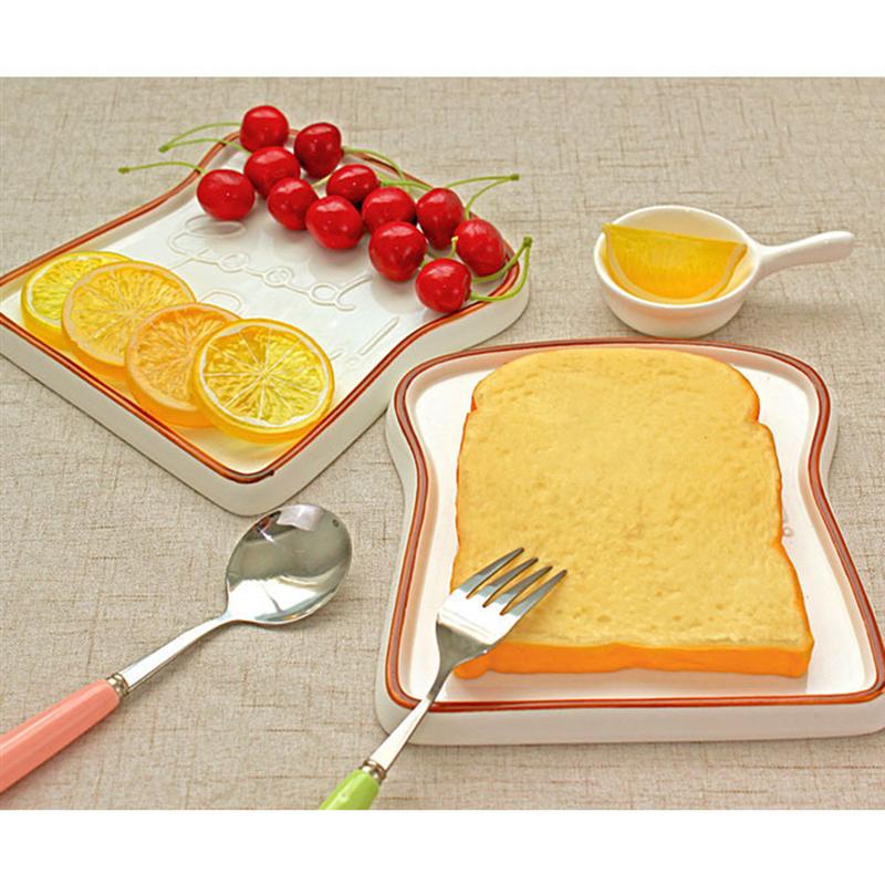 Ceramic Toast Shaped Dinner Plate Porcelain Bread Salad Dessert Plate Morning Dish for Kitchen Restaurant (Coffee)