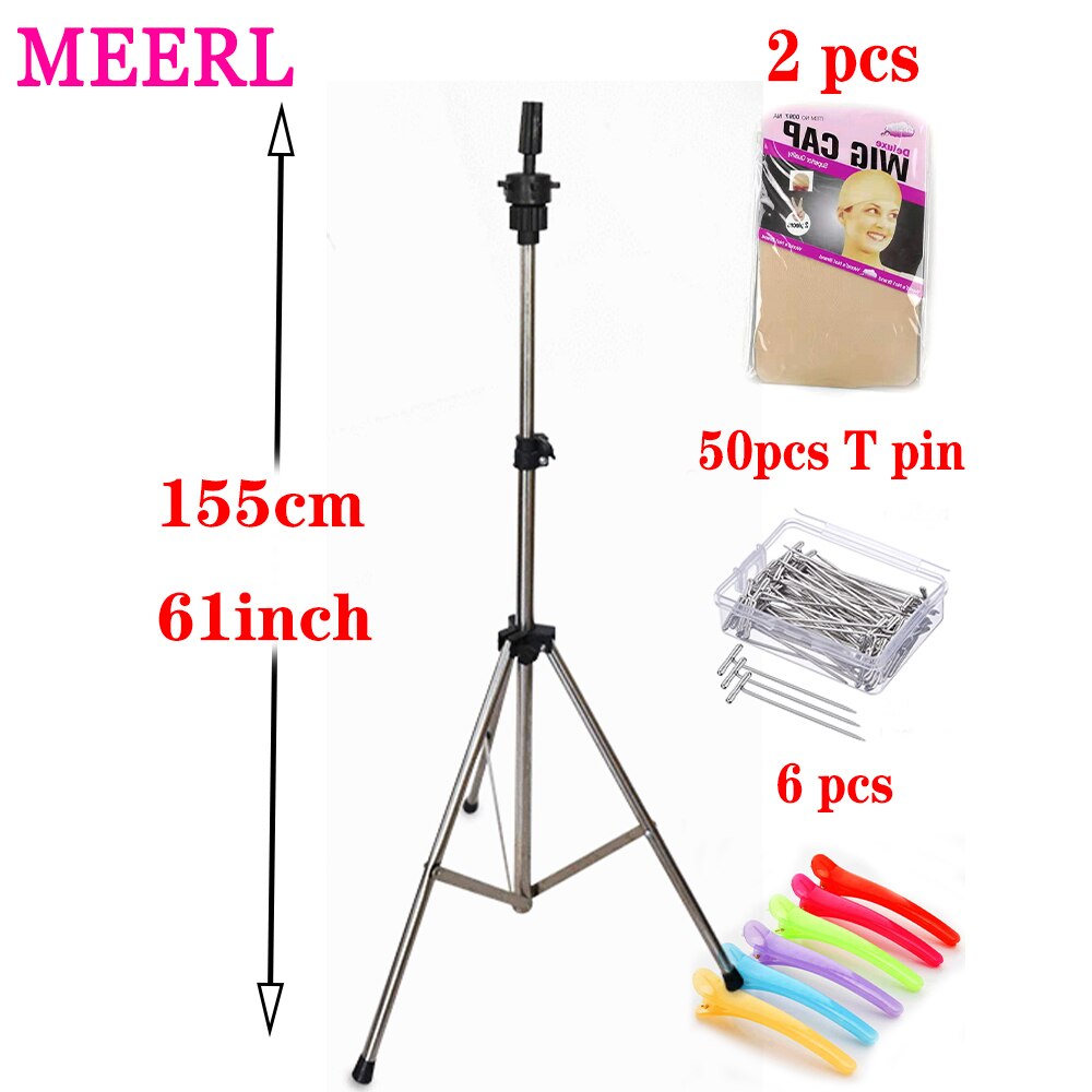 Regulowany stojak na perukę statyw głowa manekina stojak na kosmetologię trening fryzjerski z czepek na perukę, t-szpilki, klipsy, torba robić przenoszenia: 155cm srebro