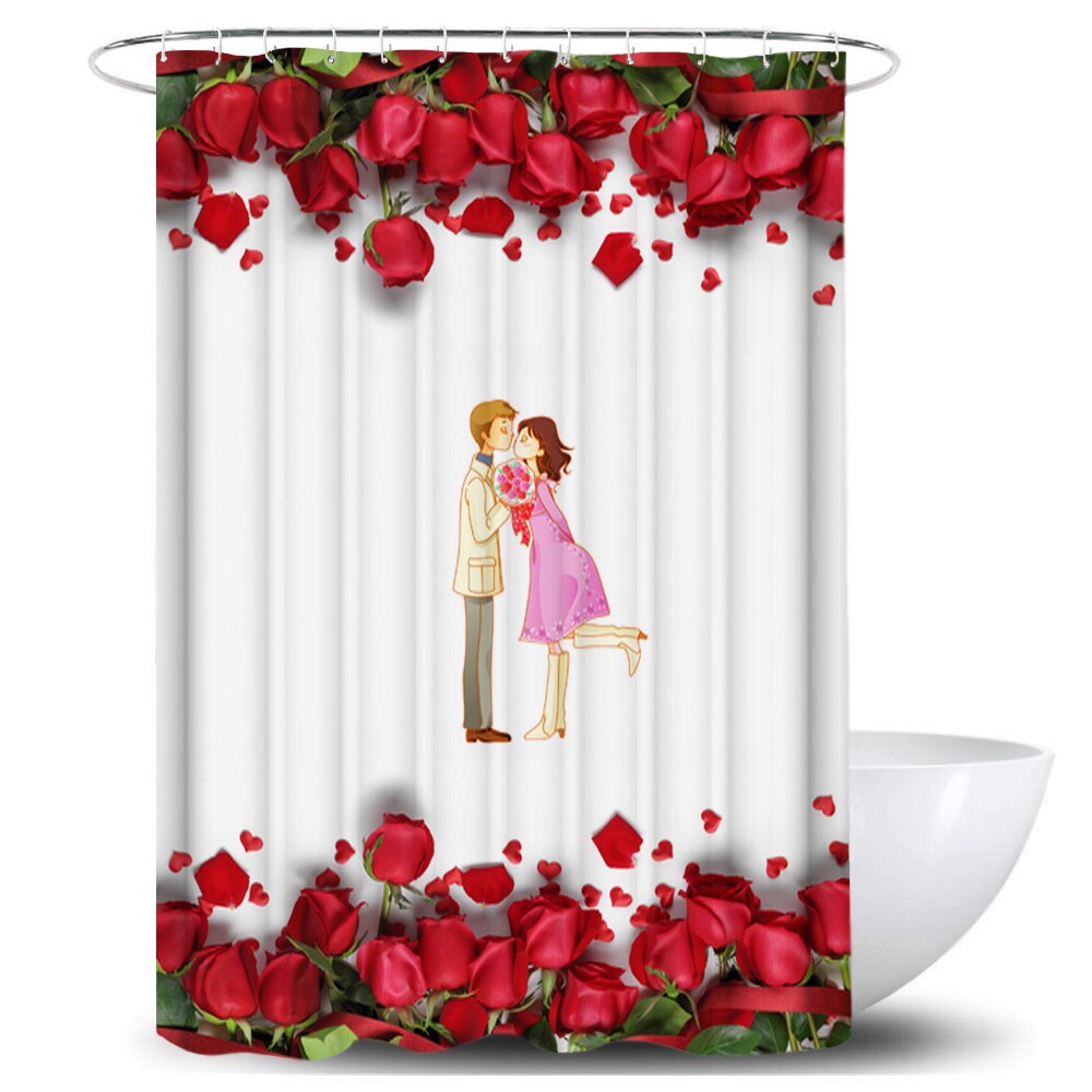 Rose lover badrumsgardin vattentät tyg duschdraperi 3d toalettöverdrag matta halkfri matta set alla hjärtans dag dekoration: B duschdraperi
