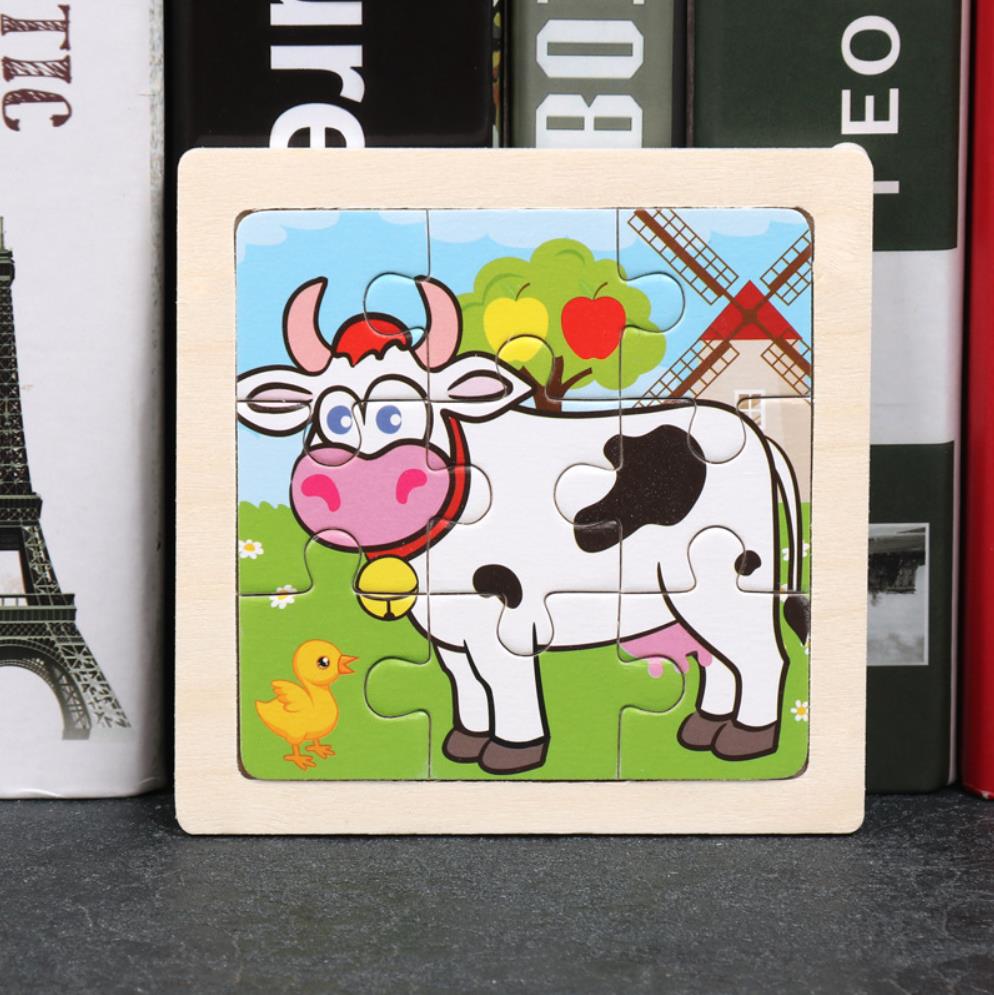 kids 9 Pieces Wooden Animal Print Puzzle Kids Early Education Wooden Puzzle Jigsaw Board Toy: cow