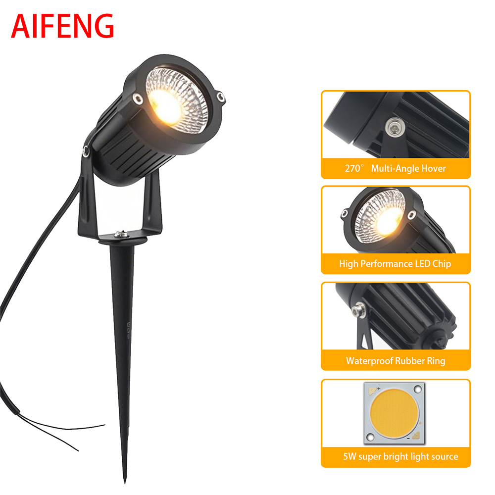 Led havebelysning 5w udendørs græsplænelampe vandtæt belysning havesti spotlights  ac85v-265v dc12v