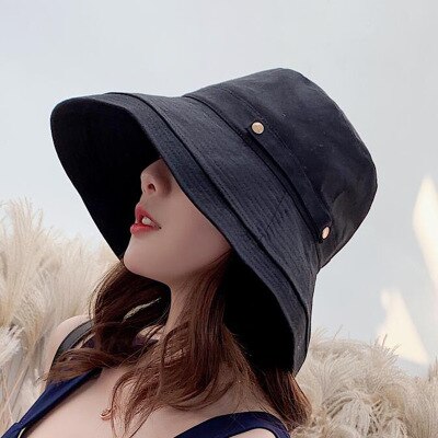 Bingyuanhaoxuan 7 ensfarver bøttehatte til kvinder mænd panama bøttehætte kvinder hat fisker bomuld enkle hatte: Sort