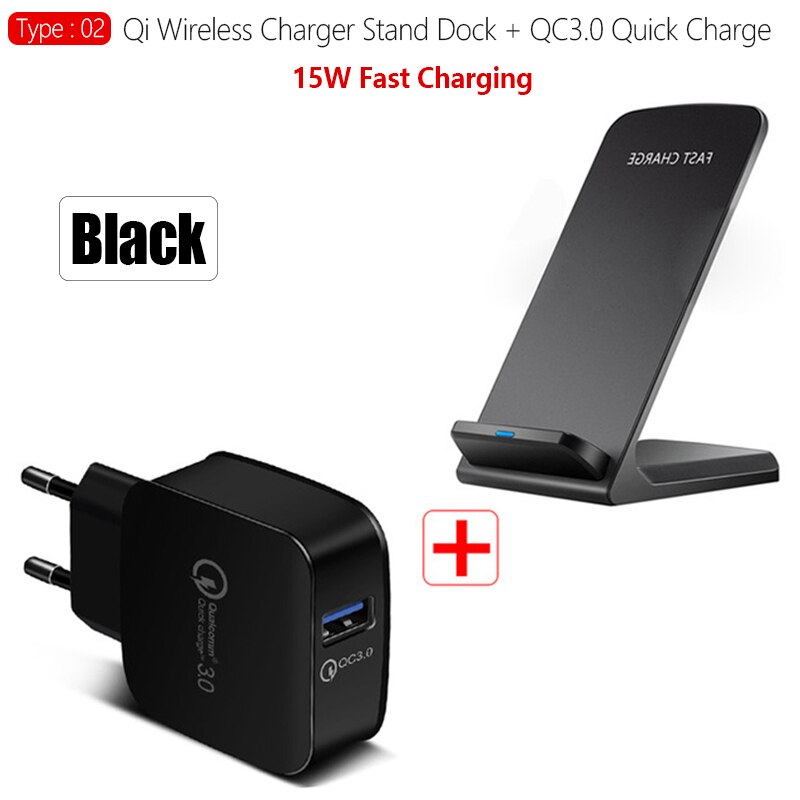 15W Quick Qi Wireless Charger For iPhone 11 Pro X XS XR 8 Samsung S9 S10 S20 Xiaomi HUAWEI QC 3.0 Fast Charging Stand: 15W Black and QC3.0