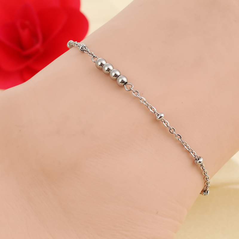 304 Roestvrij Staal Enkelbandje Zilveren Kleur Ronde 24Cm (9 4/8 ") lange Kleine Keten Enkelbanden Voor Vrouwen Mode Blootsvoets Sieraden, 1 Stuk
