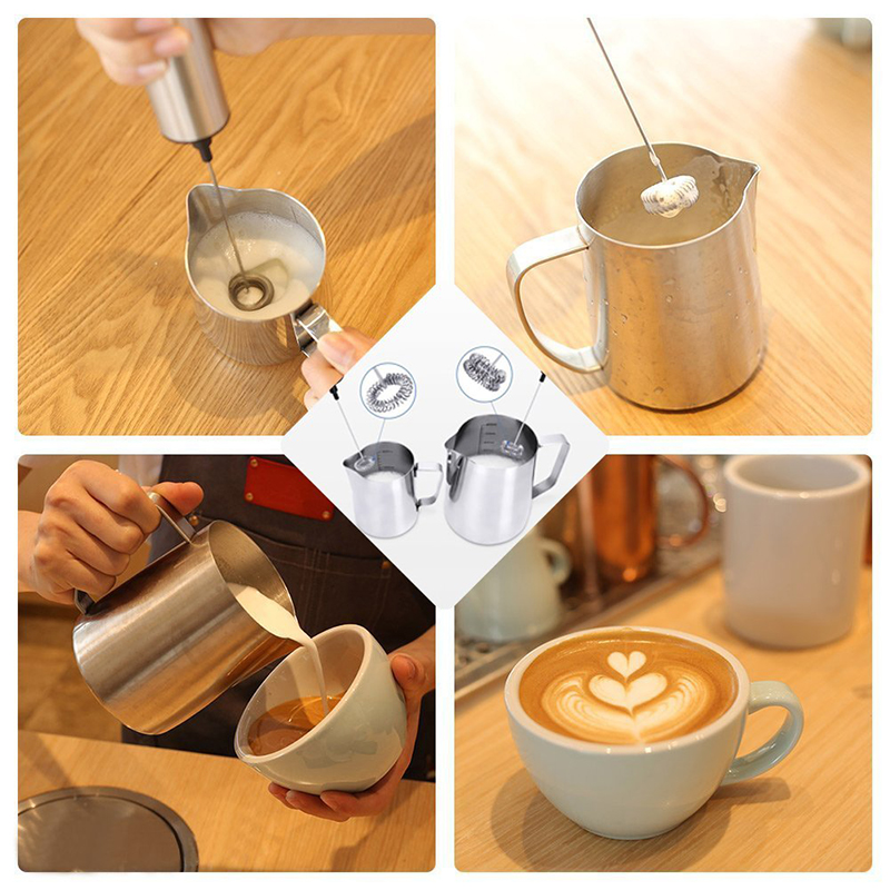 LUCOG Powerful Handheld Electric Milk Frother With 2pcs Stainless Steel Spring Whisk Battery Operated Coffee Frother Foam Maker