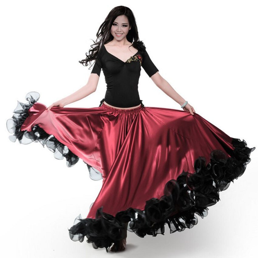 Mode Plus Size Gypsy Stijl Vrouwelijke Spaanse Flamenco Rok Prestaties Buikdans Kostuums Ruches Kanten Jurk Team Prestaties