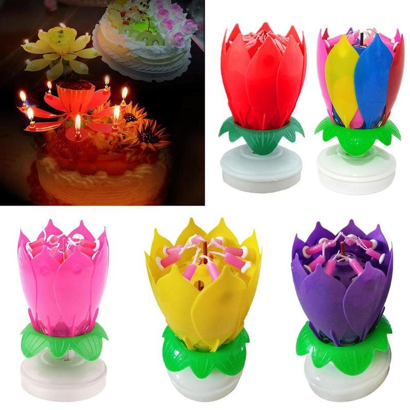 Music Cake Candle Rotating Flower Candle Birthday Art Candle Lights Party Diy Cake Decoration Best For Girl Friend