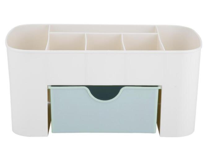 Topinn caja organizadora de maquillaje, collar de joyería, pendiente pulido de uñas, caja de maquillaje de plástico, organizador de escritorio para cosméticos: Azul