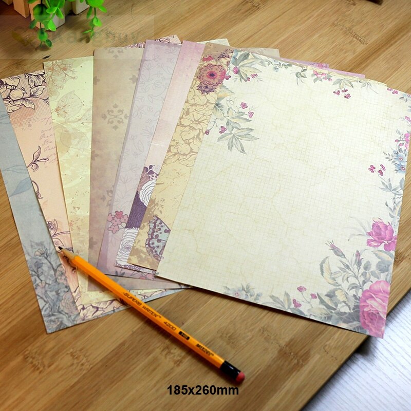 Papel de carta estilo europeo Retro, 80 hojas, 8 patrones, romántico, Vintage, carta de amor, saludos, papel de escritura