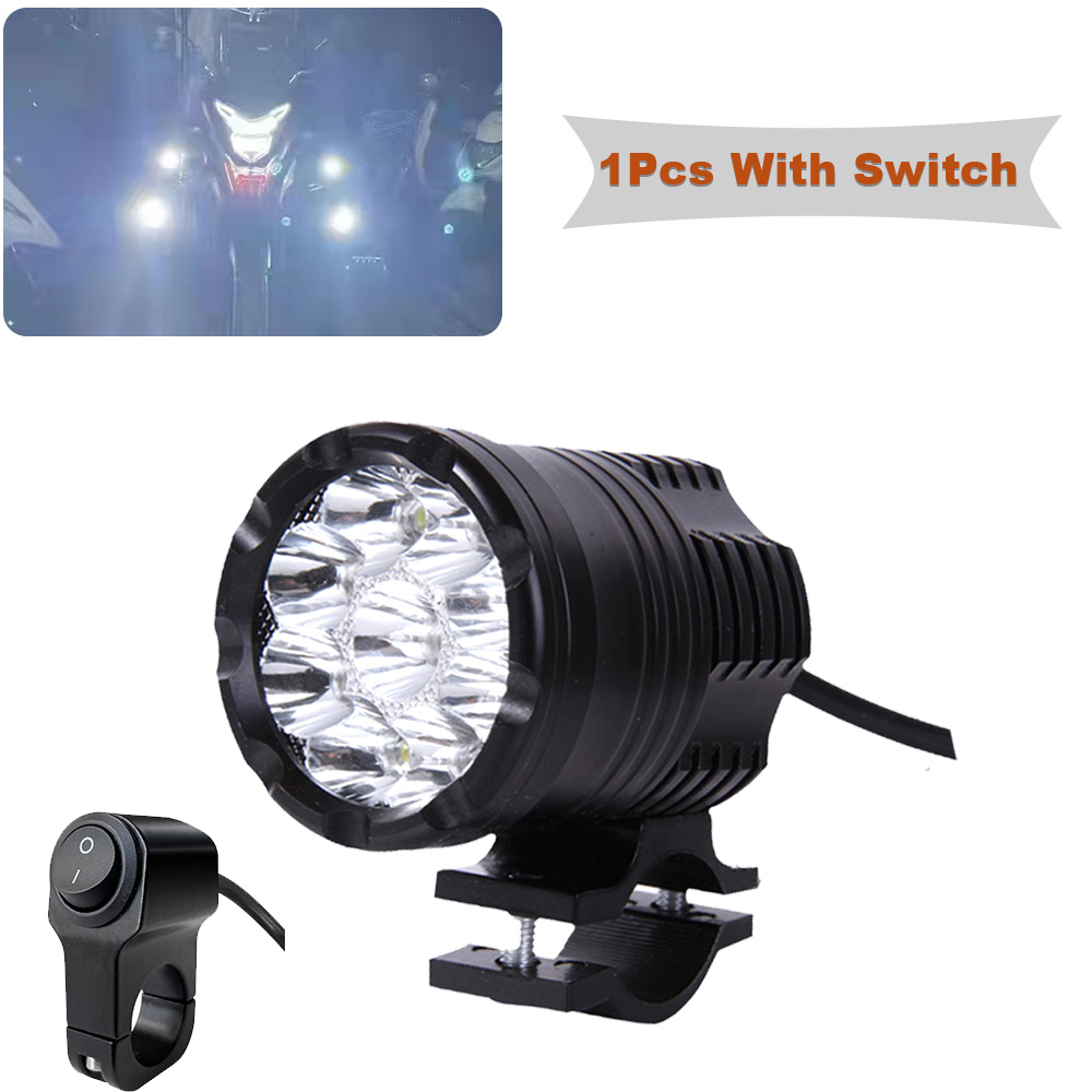 9 Chips Additional LED Headlights For Motorcycle High/Low/Strobe Long Range Lights Moto Fog Light Auxiliary Motocross Spotlight: Yellow