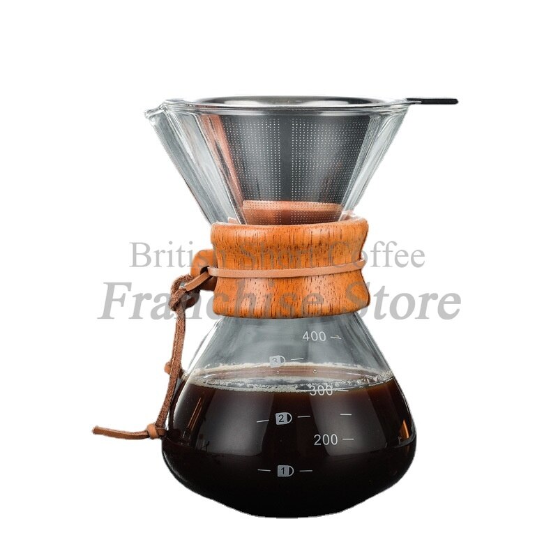 Vertical Pattern Glass Cafeteira Drip Coffee Maker Factory Stock Glass Sharing Pot V60 Set Supporting Coffee Tools: 400ML  With Filter