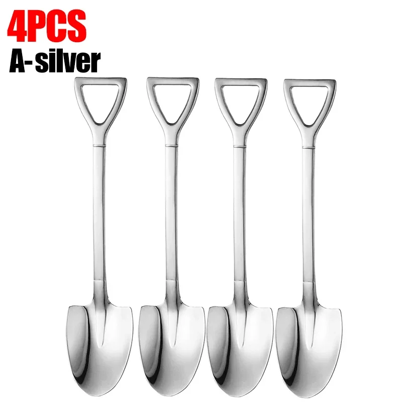 1/8pcs Shovel Spoons Coffee Stirring Spoon Stainless Steel Ice Cream Dessert Watermelon Scoops Kitchen Tableware Set: MULTI