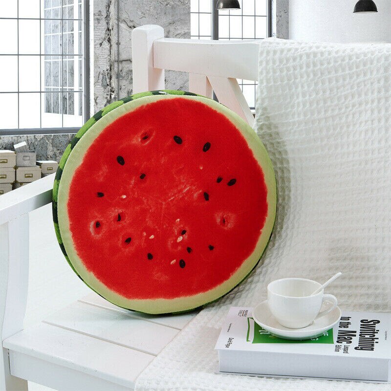 Frukt golv kudde rund kudde mjuk plysch sittdyna soffstol: Vattenmelon / 32 x 32 x 5cm
