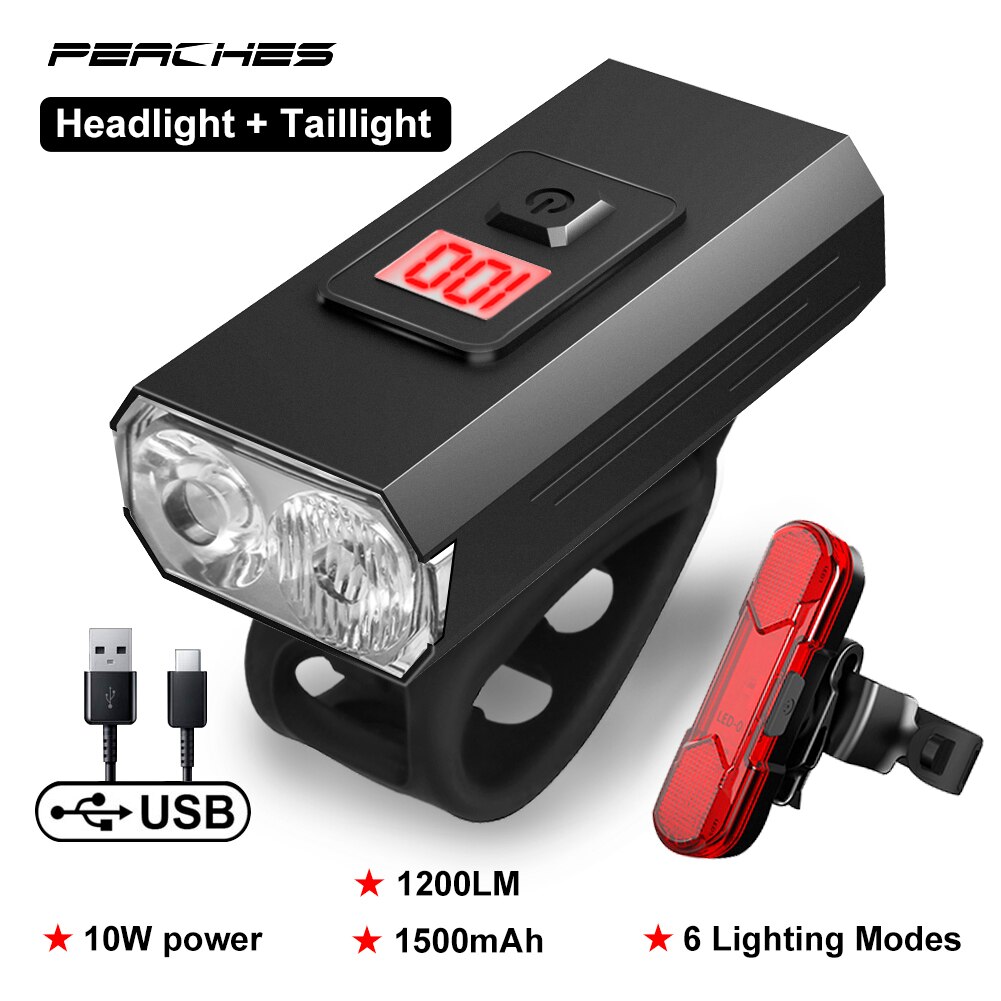 Fahrrad Licht Vorne 1000 Lumen USB Aufladbare Fahrrad Beleuchtung MTB Fahrrad Scheinwerfer Rücklicht Radfahren Taschenlampe Fahrrad Zubehör: 1200LM T6 einstellen