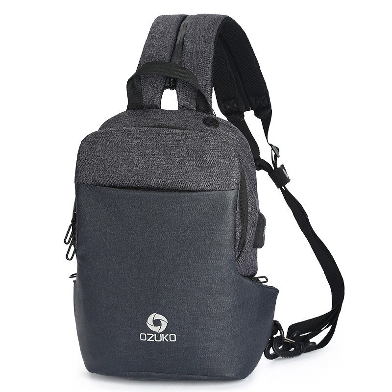 OZUKO Borst Pakken Toevallige mannen Waterdichte Crossbody Tassen Mannelijke USB Opladen Schoudertas Grote Capaciteit Oxford Messenger Bag: black