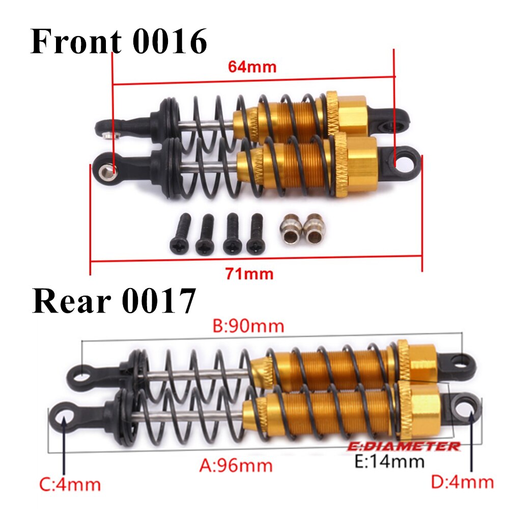 Alloy 96mm Front & Rear Shock Absorber Oil Filled Damper For Rc Model Car 1-12 Wltoy 12428 12423 0016 0017 Truck Short parts