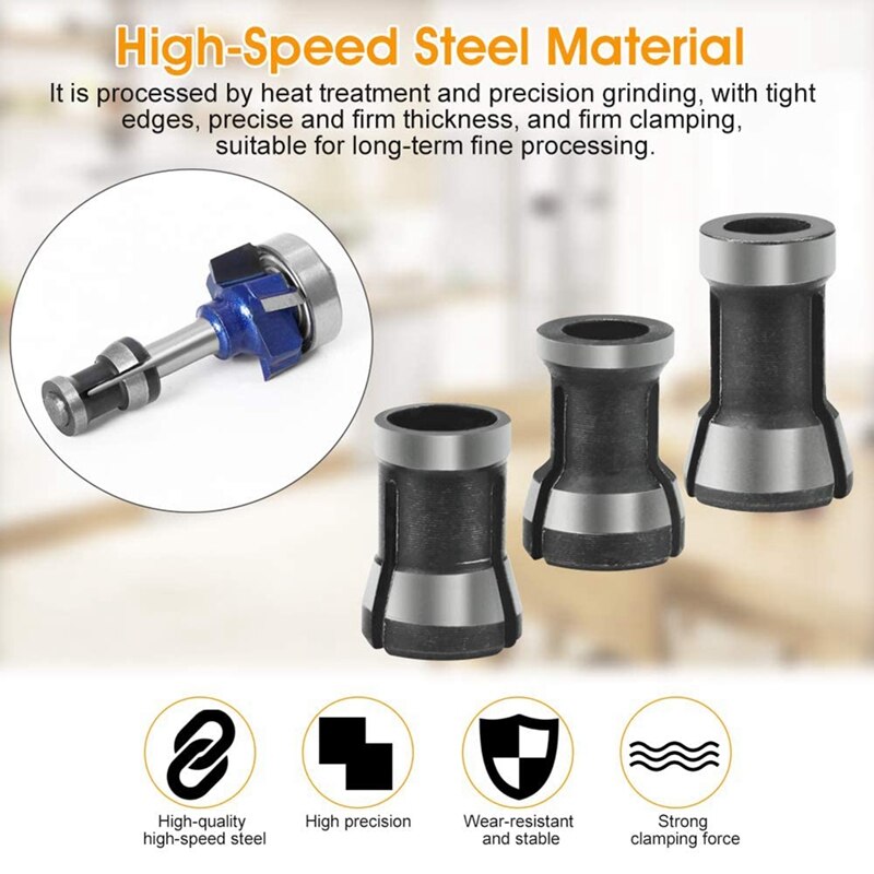 6 Pcs Router Collet Chuck High Precision Collet Reduction Sleeve HSS Split Bushing Collet Chuck Milling Cutter Adapter