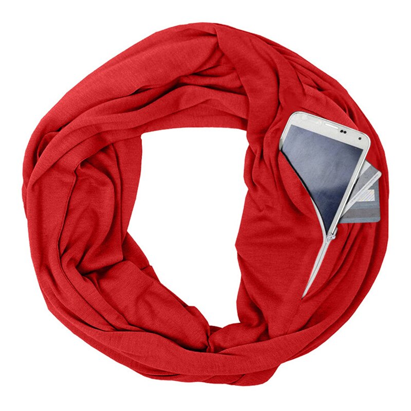 Unissex loop cachecóis para mulheres meninas leve conversível infinito cachecol envoltório com bolso com zíper escondido elástico lenço de viagem: Red