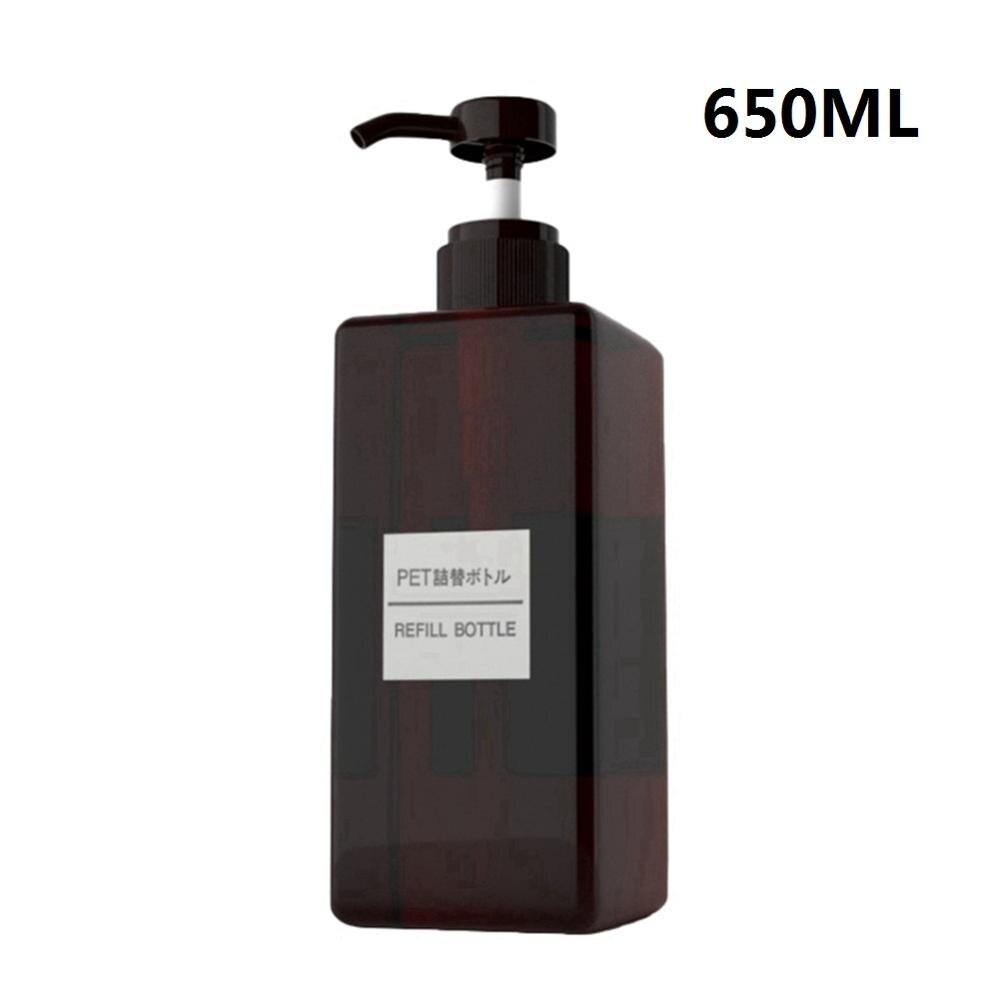 krem flaske firkantet trykk plastflaske sjampo ansiktsvask flaske tom pumpebeholder gjenfyllbare flasker: Brun -650ml