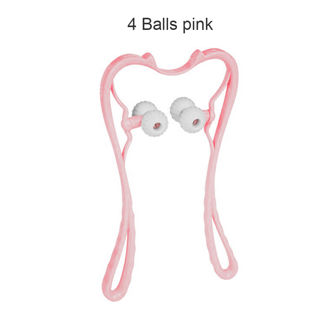 Dual Trigger Point Self-Massage U-Shape Hand Roller Therapy Manual Neck Shoulder Pressure Relieve Hand Roller Massage: Pink 4 Balls