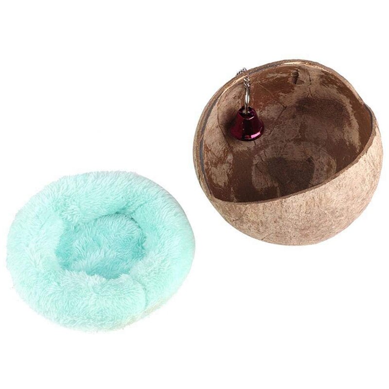 Casa Nido de Pájaro de cáscara de coco, cama con almohadilla cálida para loro, periquito, hámster, rata, ratones, jaula de Chinchilla, caja de anidación de juguete