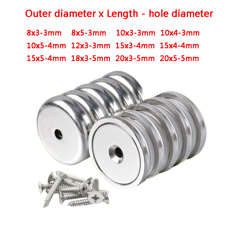 Imanes de neodimio fuertes con diámetro de agujero 8mm-20mm con agujero de anillo avellanado M3 M4 M5, imán redondo de tierras raras N35 fuerte, 10 piezas