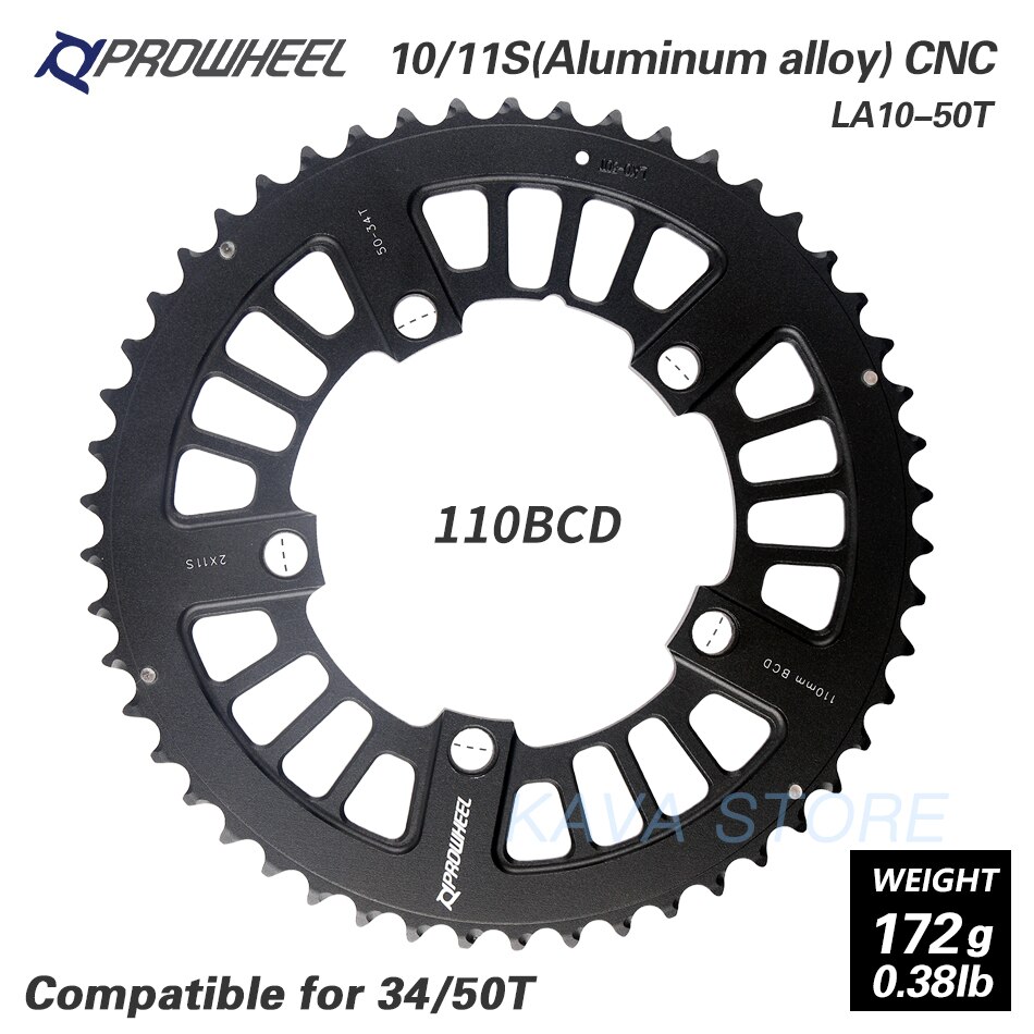 PROWHEEL route vélo plateau 110BCD 130BCD 34/39/50/53T pignon acier/alliage d'aluminium/AL-7075 CNC 8/9/10/11 vitesse chaîne: 5H 110BCD 50T LA10