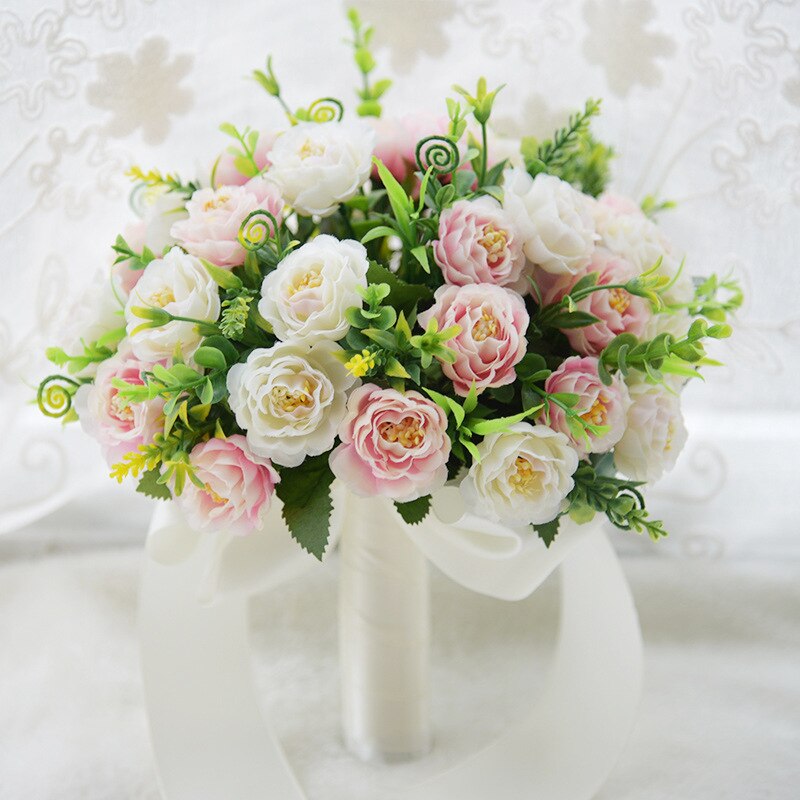Bridal bloemen Boeket Bruiloft Boeket Kunstbloemen Voor Bruidsmeisjes Roze zijde bruidsboeketten De Mariage Bruidsboeket S4