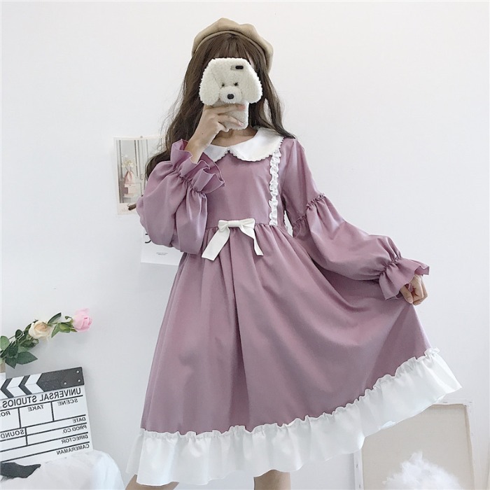 Vestido japonés dulce Bowknot volantes Lolita vestido Cos Loli Kawaii té Retro corte Vestidos
