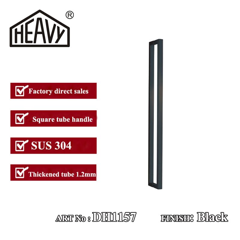 Door handle Square tube handle glass door wooden door stainless steel 304 material door hardware glass door hardware: Black / 38x25x375x400mm