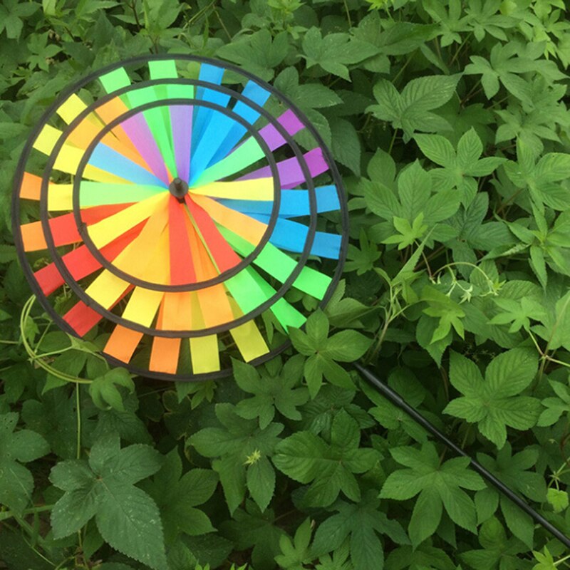 Molino de viento colorido de tres capas para niños, de 36cm de tela juguete tradicional redonda, decoración para acampada al aire libre